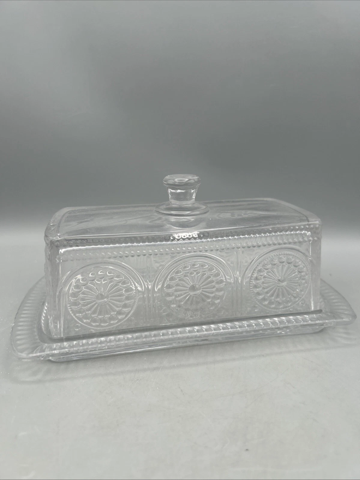 The Pioneer Woman Adeline Embossed Clear Glass Butter Dish w/ Lid