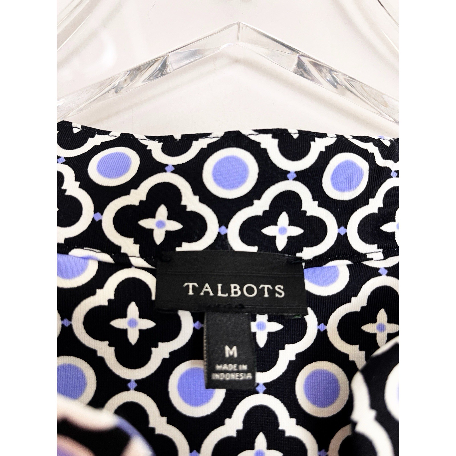 Talbots Black Blue Geometric Printed Split Neck N… - image 5