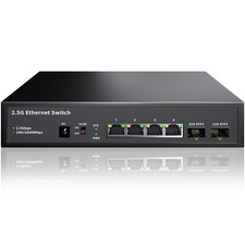 6 Port 2.5GB Unmanaged Ethernet Switch 4 x 2.5 Gigabit 2 x 10G SFP Fanless