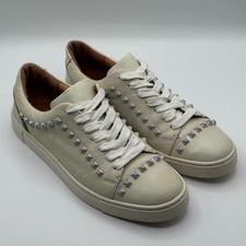 FRYE Women's Sneakers Sz 9.5 US Ivy Deco Studded Low Lace Leather Cream/Beige
