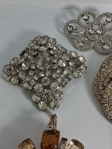 Estate Vintage Brooches Brooch Lot Of 5 Citrine Clear Glass Prong Set - Picture 10 of 17