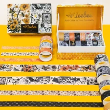 ieeBee Vintage Bee Garden Washi Tape Set – 14 Rolls Decorative Floral Craft Tape