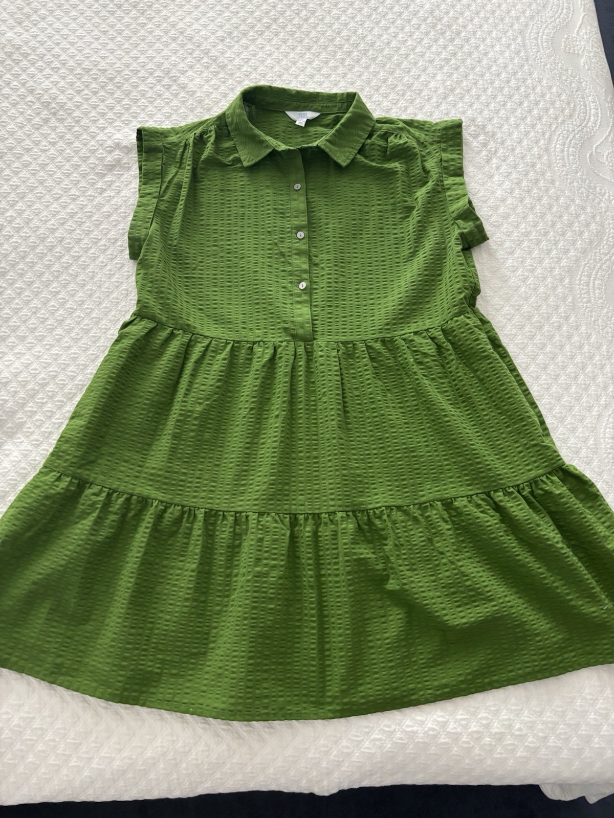 Women's Green Short Sleeve Dress Large 12-14 Knee Length