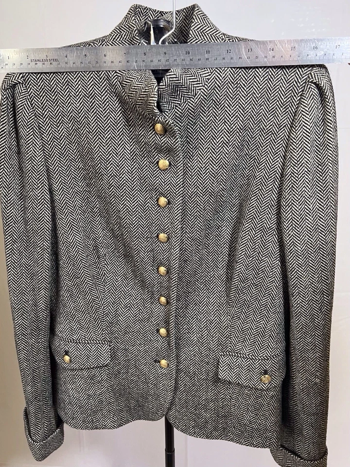 Chaqueta de Colección Chaps Mujer Mezcla de Lana Talla Grande Gris Espiga Botones Dorados Foto 4 de 4