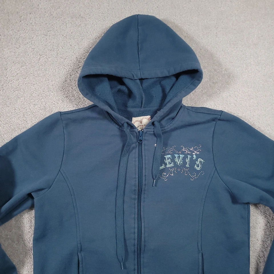 Levis Sudadera con Capucha Cremallera Completa Sudadera Chaqueta Para Mujer Mediana Azul Tachonado Informal Foto 3 de 4