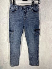 Wonder Nation Acid Wash L 10-12 Cargo Pants Blue Jeans Joggers Walmart Pull-On