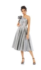 NEW Mac Duggal Silver One-Shoulder Bow Midi Dress – Sizes 2 - (Style 67906)