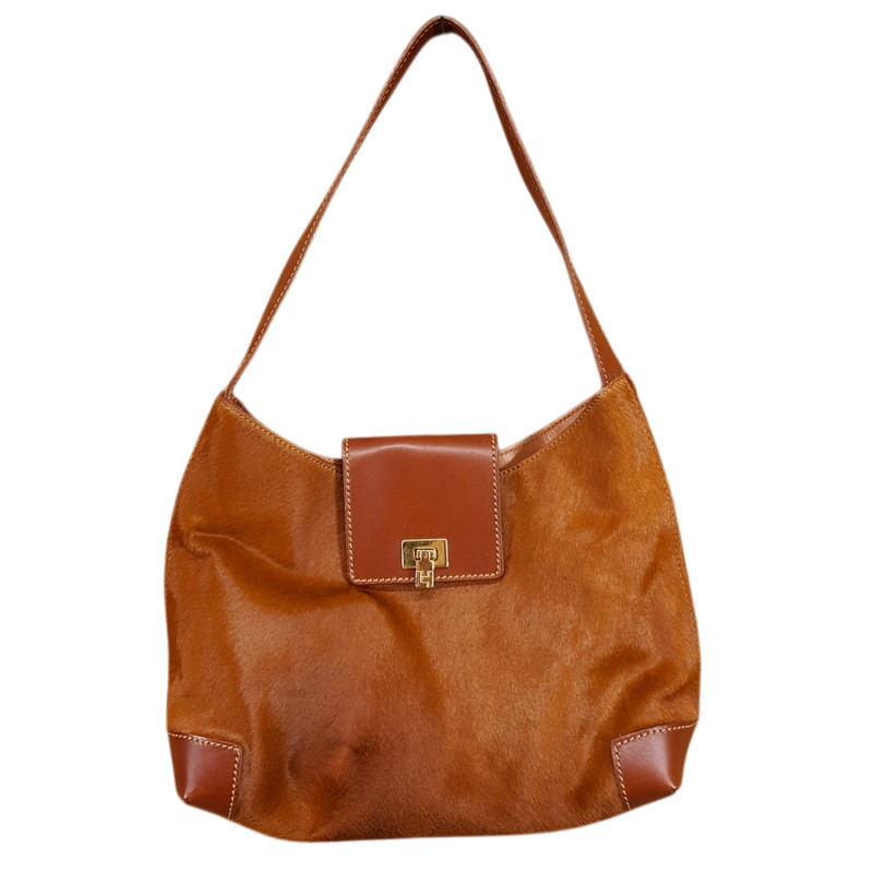 LAMBERTSON TRUEX Brown Handbag Fur Leather Slouched Shoulder Bag