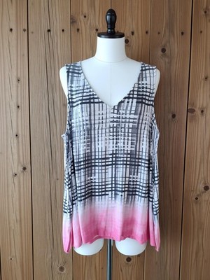 VERA WANG Sleeveless Pink Black  & White Plaid Top V Neck Size M Medium