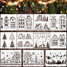 11 Pcs Christmas Stencils for Painting Xmas Windows Stencil for Crafts Reusable
