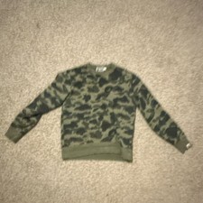 A Bathing Ape Camouflage Knit Pullover Sweater Logo Crew Neck Green Black Men's