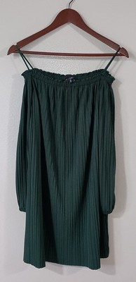 Love Clothing Los Angeles Green Off Shoulder Pleated Shift Dress M Polyester