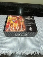 MCM Cellini Set of 4 Crystal Blown Long Stem Multicolor Cordial Glasses NIB (c1)