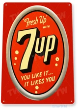 TIN SIGN 7-up Fresh Up, Soda, Cola, Logo, Metal Décor, Store, A201
