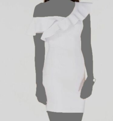 guess ruffled bodycon dress $53 Women's White One Shoulder Trim Size Large Ladies dresses