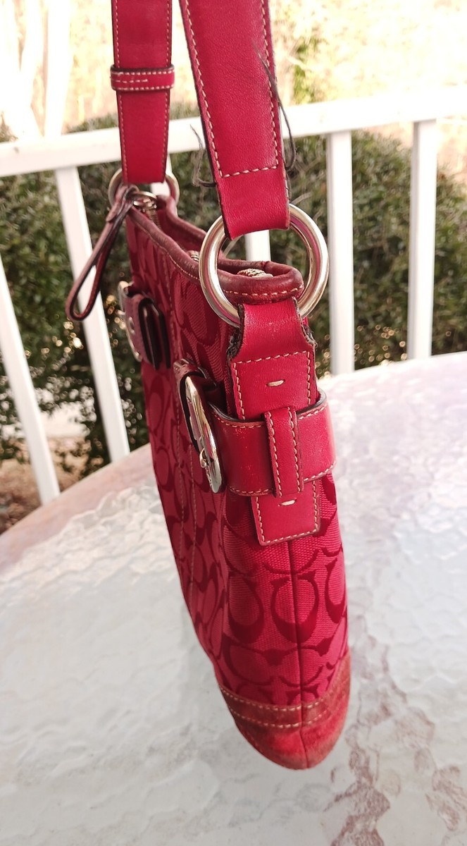 Coach 5088 Vintage Soho Red Signature C Canvas & Suede Bag