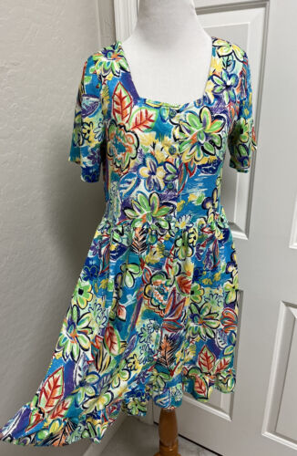 HILO HATTIE Mini Dress Size Small Button Front Ruffle Hem