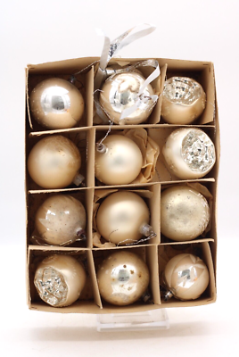 12x Weihnachtskugeln Set DDR Glas Vintage alt silberfarben Baumschmuck