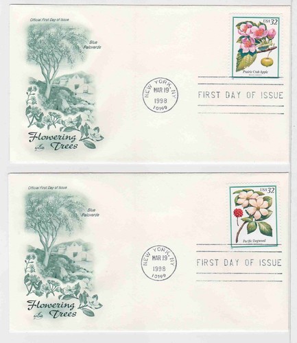 TurtlesTradingPost- Flowering Trees 1998- #3193-97 FDC- Artcraft Cachet - Picture 3 of 4