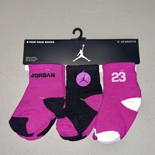Nike Baby 6 Pk Purple Black White Ankle Jordan Jumpman 23 Print Socks 12-24 MO
