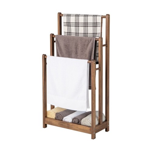 3Bar Freestanding Wooden Towel Holder Drying Rack Bathroom Clothes Storage Stand - Picture 4 of 10
