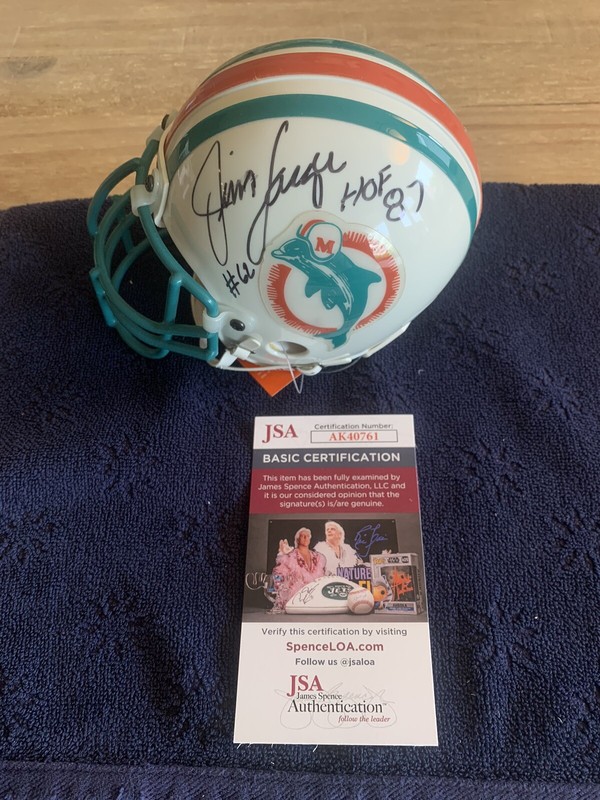 Jim Langer  #62/HOF 87 Signed Authentic Dolphins Mini Helmet JSA COA & Case