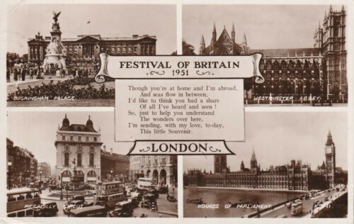 1951 FESTIVAL OF BRITAIN POSTCARD  MULTIVIEW LONDON RP - Picture 1 of 1