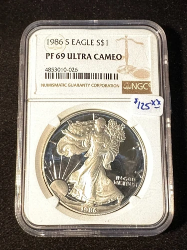 1986 S AMERICAN SILVER EAGLE NGC PF 69 ULTRA CAMEO 026