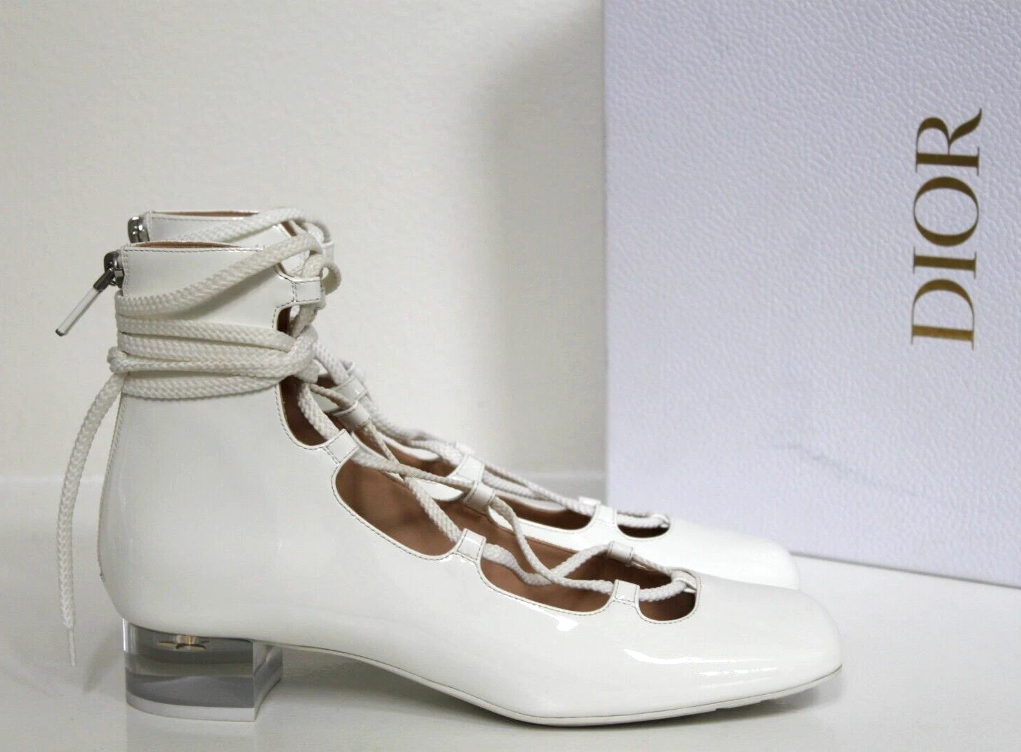Chaussures escarpins à lacets Christian Dior cuir patène blanc neuf taille 9,5 / 40