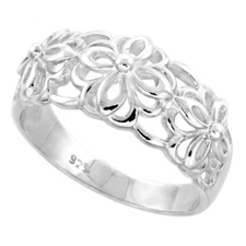Sterling Silver High Polished Floral Pattern Cut-out Flower Ladies Ring