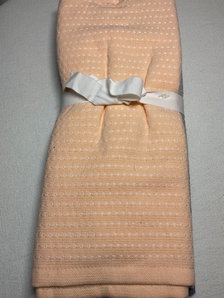 THYME & SAGE KITCHEN TOWELS (3) BLUE GRAY PEACH WHITE DOTS TURKISH