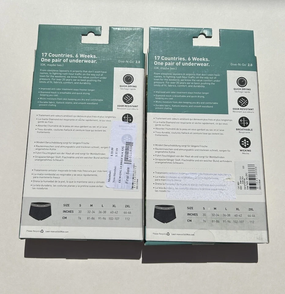 2 pares - Nuevos calzoncillos ExOfficio Give-N-Go 2.0 - negro/acero ónix (gris) para hombre 2XL Foto 2 de 4