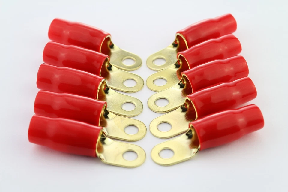 0 Gauge GOLD Ring Terminals 20 Pack AWG Wire Crimp RED BLACK  5/16" Hole Contact - Image 2 of 3