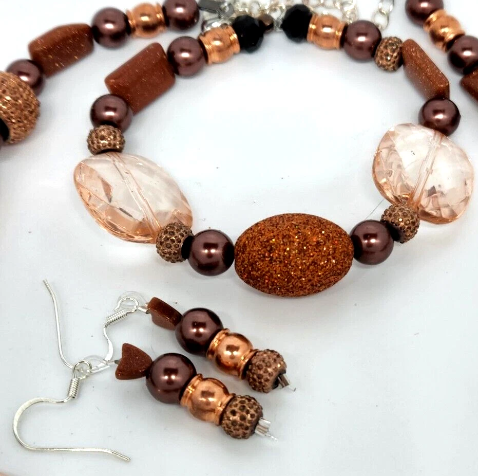 PULSERA COLLAR MARRÓN con cuentas hechas a mano PULSERA conjunto cuentas COBRE H10 Foto 4 de 4