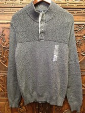 New Club Room Mens Ribbed Four-Button Pullover Sweater, Black Heather, Small