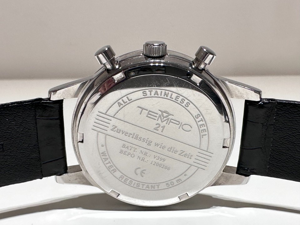 Tempic RETRO PILOTS STYLE STAINLESS STEEL MEN'S CHRONOGRAPH QUARTZ WATCH ...