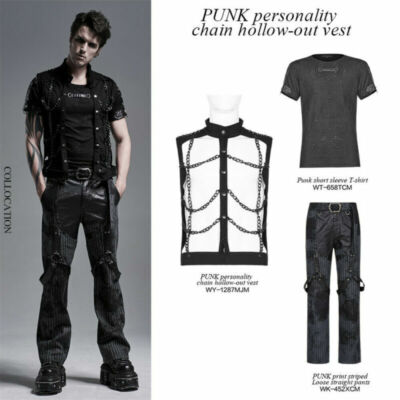 Men's Heavy Metal Punk Chain Vest Personality Wild Sexy Hollow Out Waistcoat
