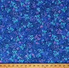 Cotton Flowers Floral Bloomburst Cobalt Blue Fabric Print by the Yard D138.10