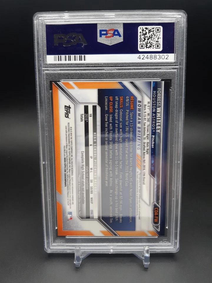 2016 Bowman Draft Chrome Draft Pick Auto Forrest Whitley #CDA-FW Auto PSA 9 - Image 2 of 2