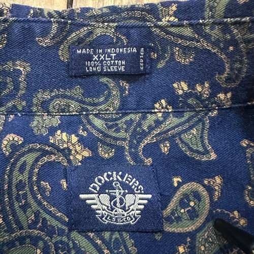 VTG Dockers Shirt Mens 2XLT Blue Paisley AOP Long Sleeve Button Down - EUC - Picture 7 of 9