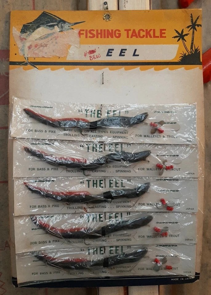 VINTAGE NIP Store Display 11 Angelgeräte "The EEL" Barsch Hecht Zander & Forelle - Bild 2 von 2