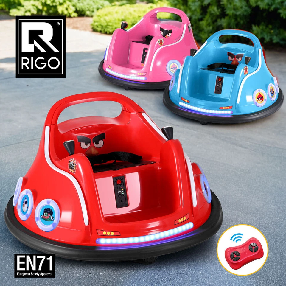 Rigo Kids Ride On Car Bumper Electric Toys Cars Light Remote Angry Birds Sticker
