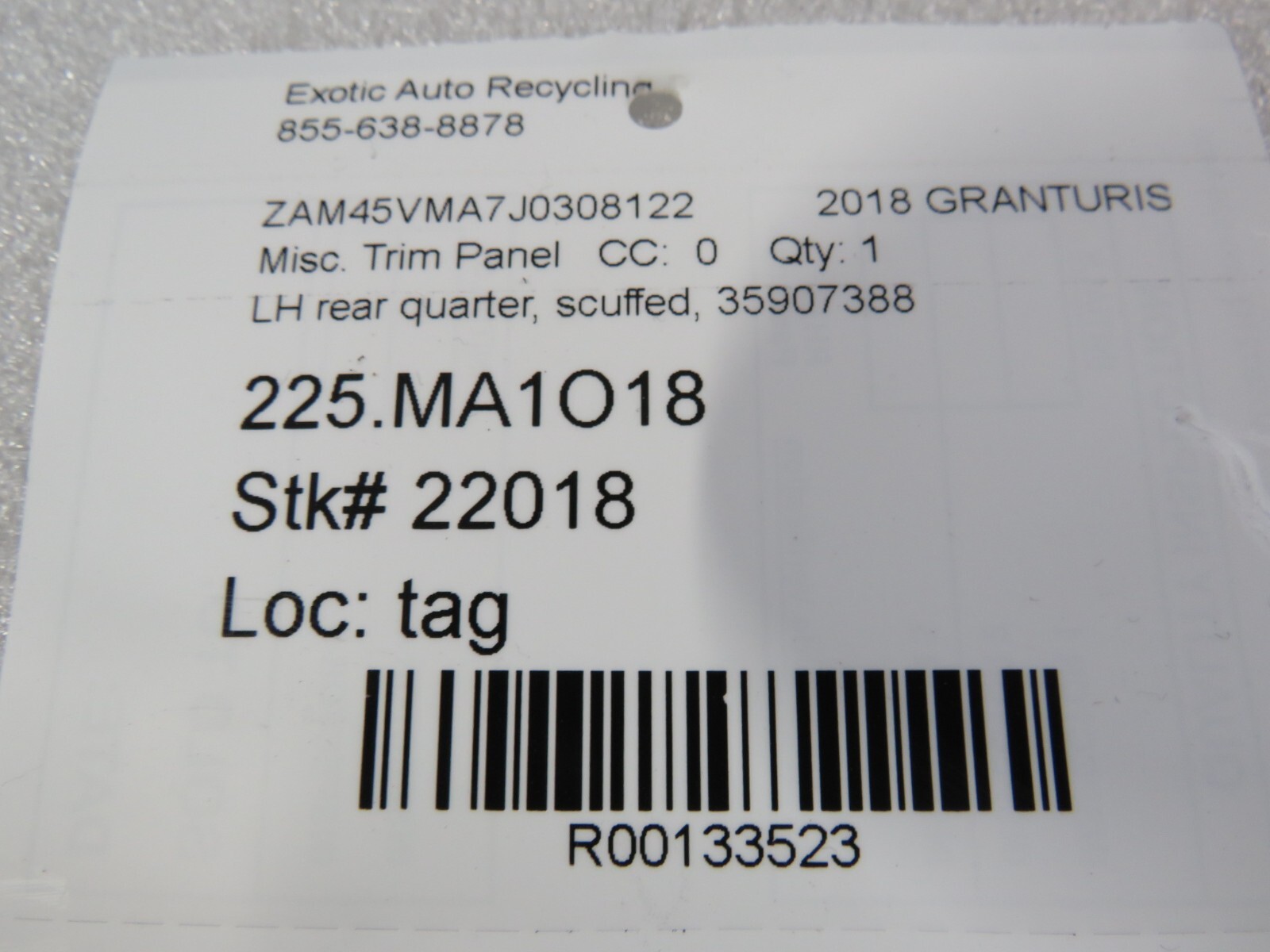 Maserati Granturismo, GranCabrio, LH, Rear Quarter Trim, Used, P/N 35907388