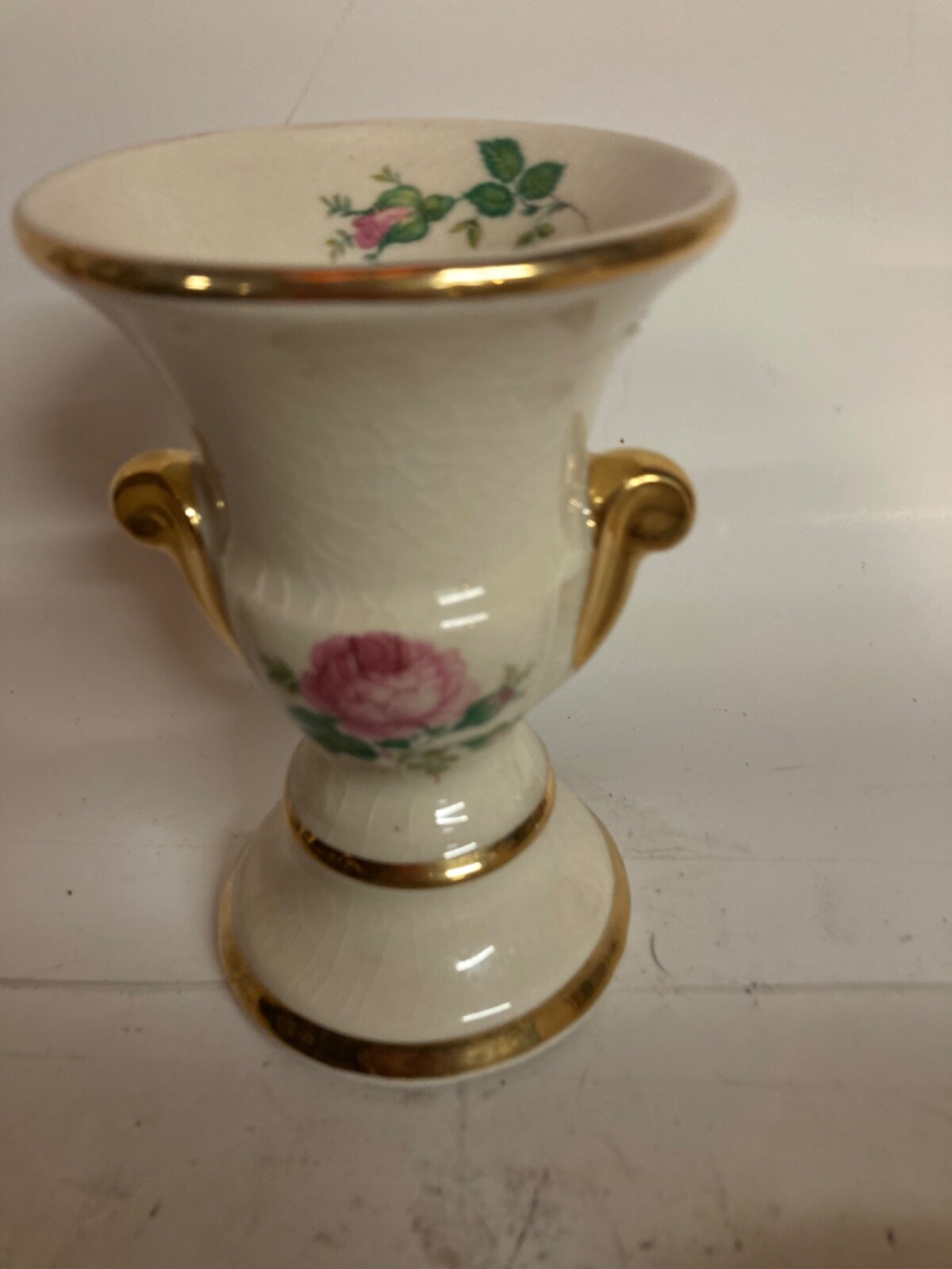 Vintage Gold Trimmed Bud Vase Crackle with Roses eBay