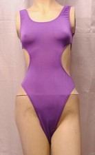 Purple Side Open Womans Thongs Spandex Leotard Size 10 Small