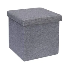 Linen Folding Storage Ottoman Cube Footrest Seat 11.8 X 11.8 X 11.8 Inch, Grey