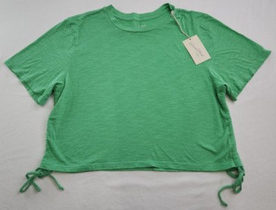 Universal Thread Green Short Sleeve Crew Neck Crop Top Size S Scrunched Sides
