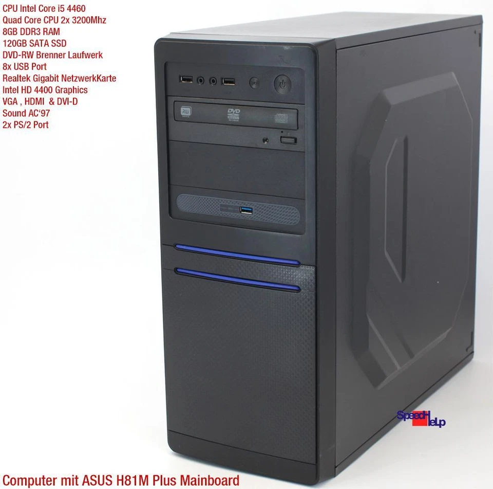 ASUS H81M-PLUS INTEL CORE i5 4460 COMPUTER PC WINDOWS 10 11 120GB SSD 8GB RAM - Bild 2 von 4