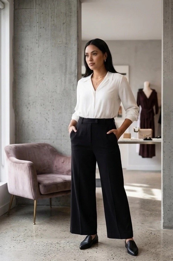 WITCHERY Black Wide Leg Pants Size 8 High Waist Tailored Dress Trousers 