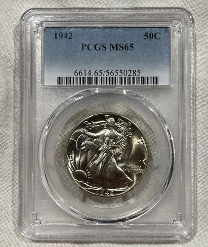 GRADED 1942 Walking Liberty Half Dollar PCGS MS65 Silver American Coin